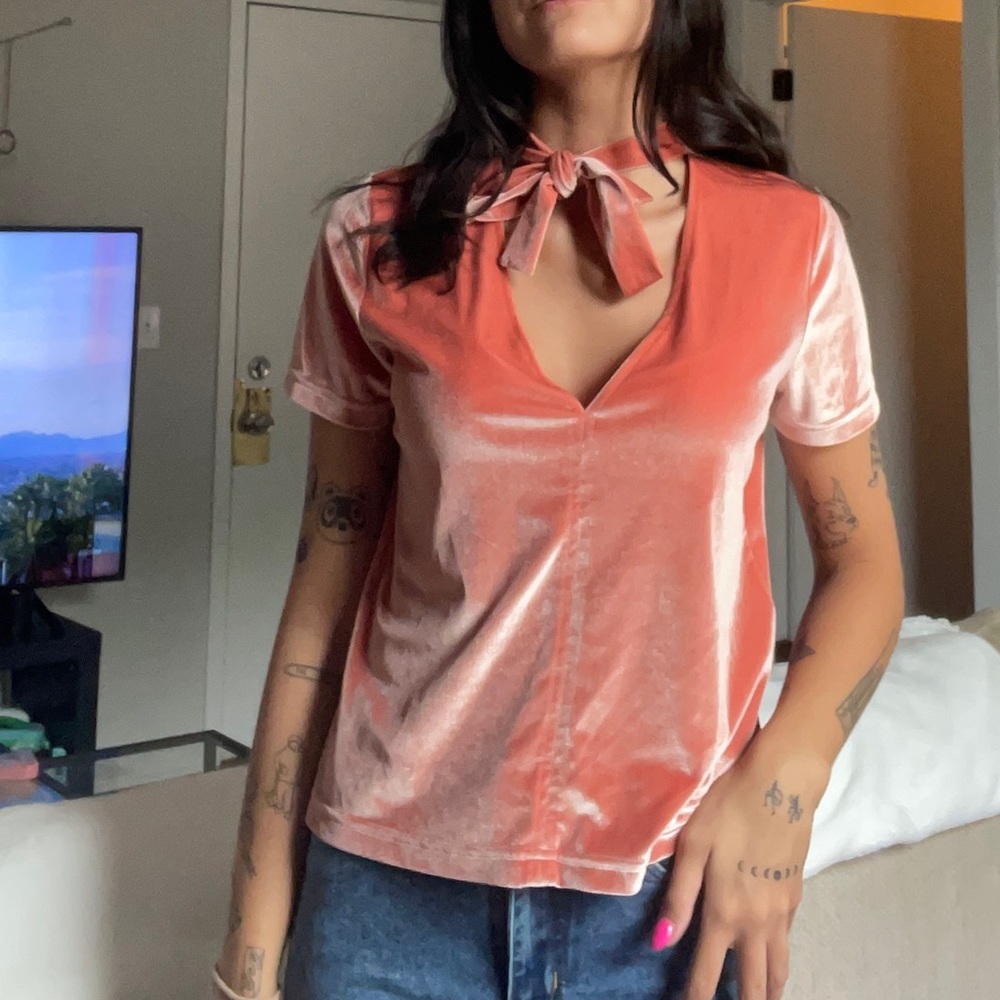 MADEWELL velvet tie neck collar top